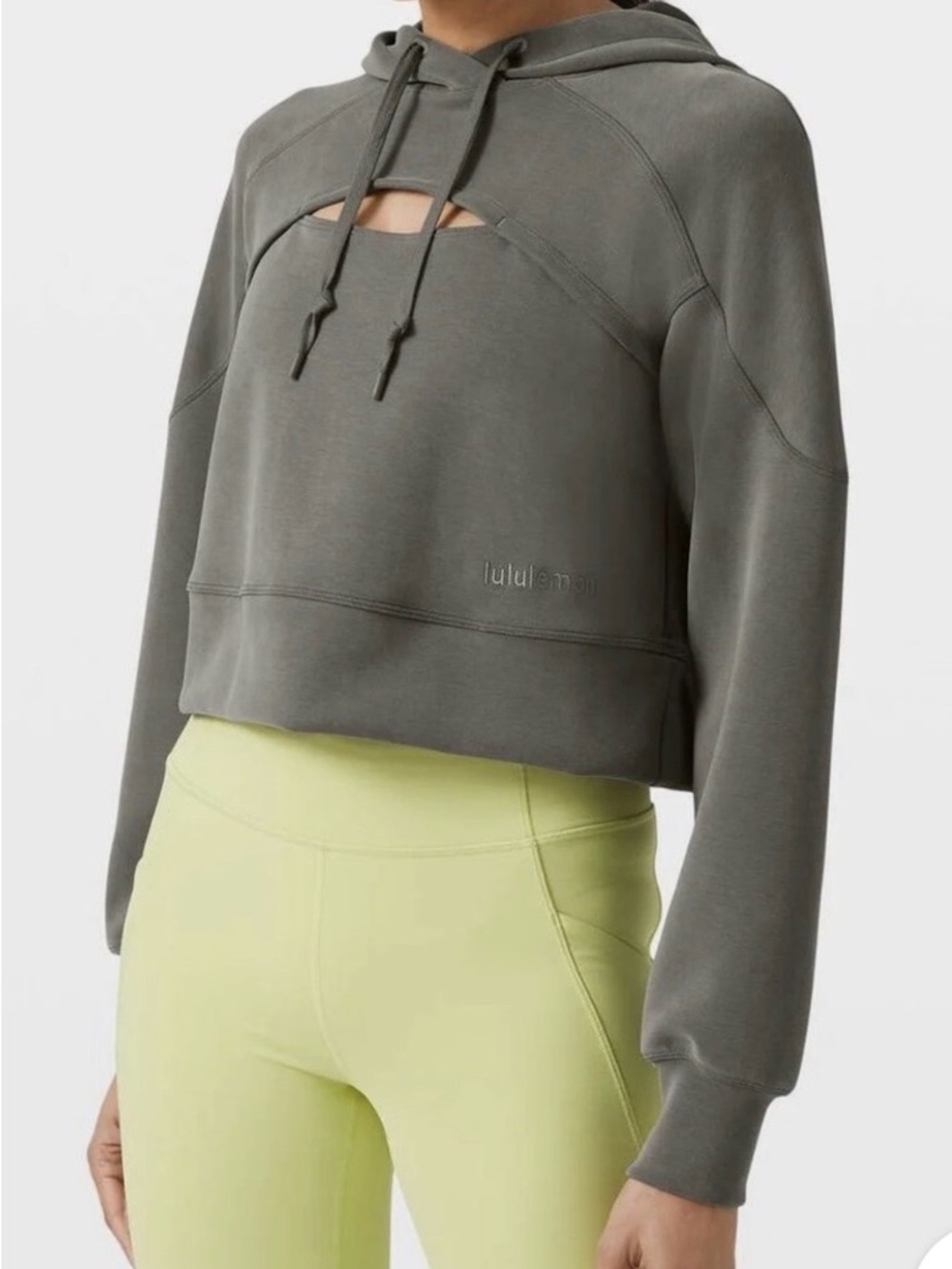 lululemon athletica Olive Charcoal Cutout Crop Hoodie